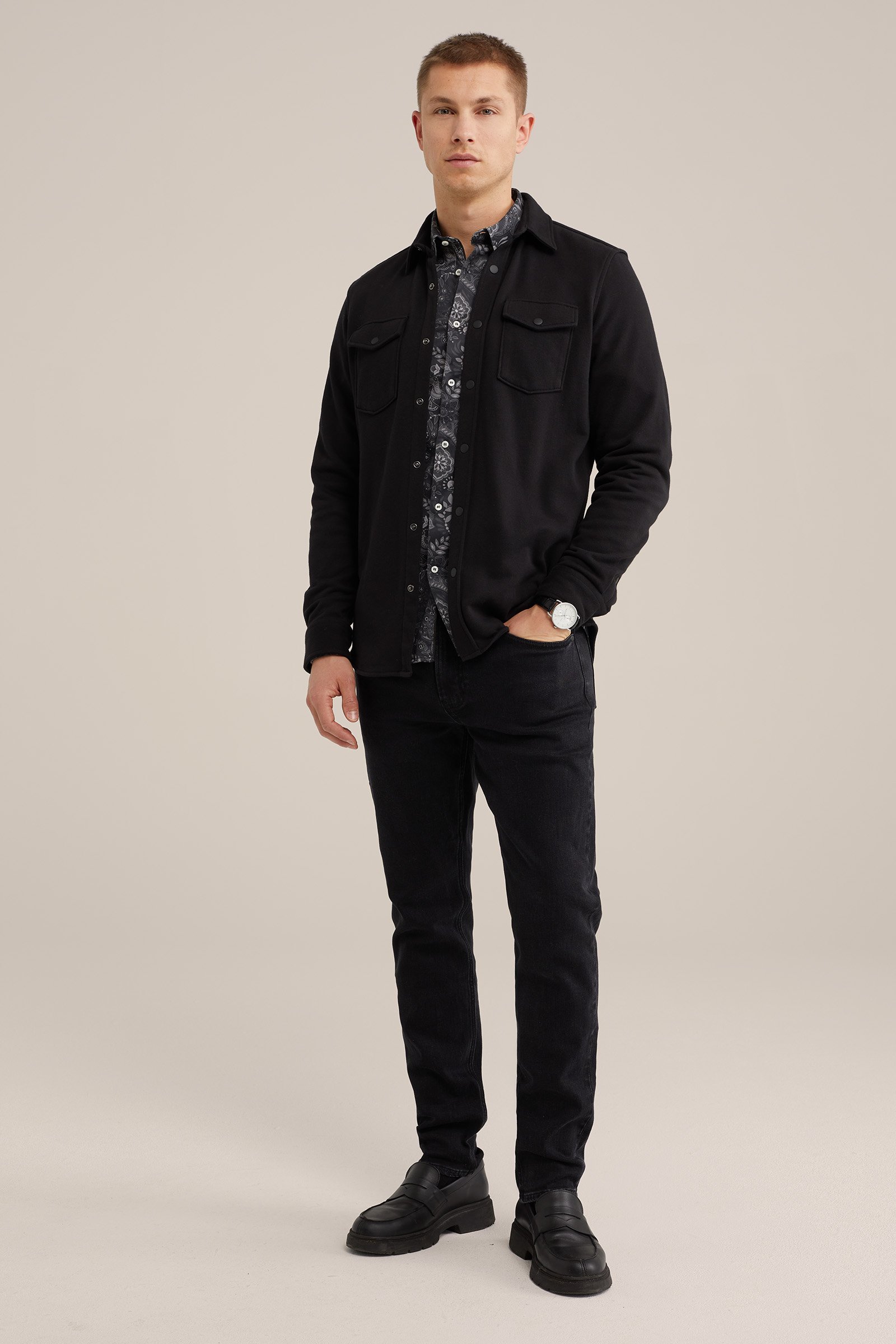 satijn look overhemd met print WE Fashion Donkergrijs
