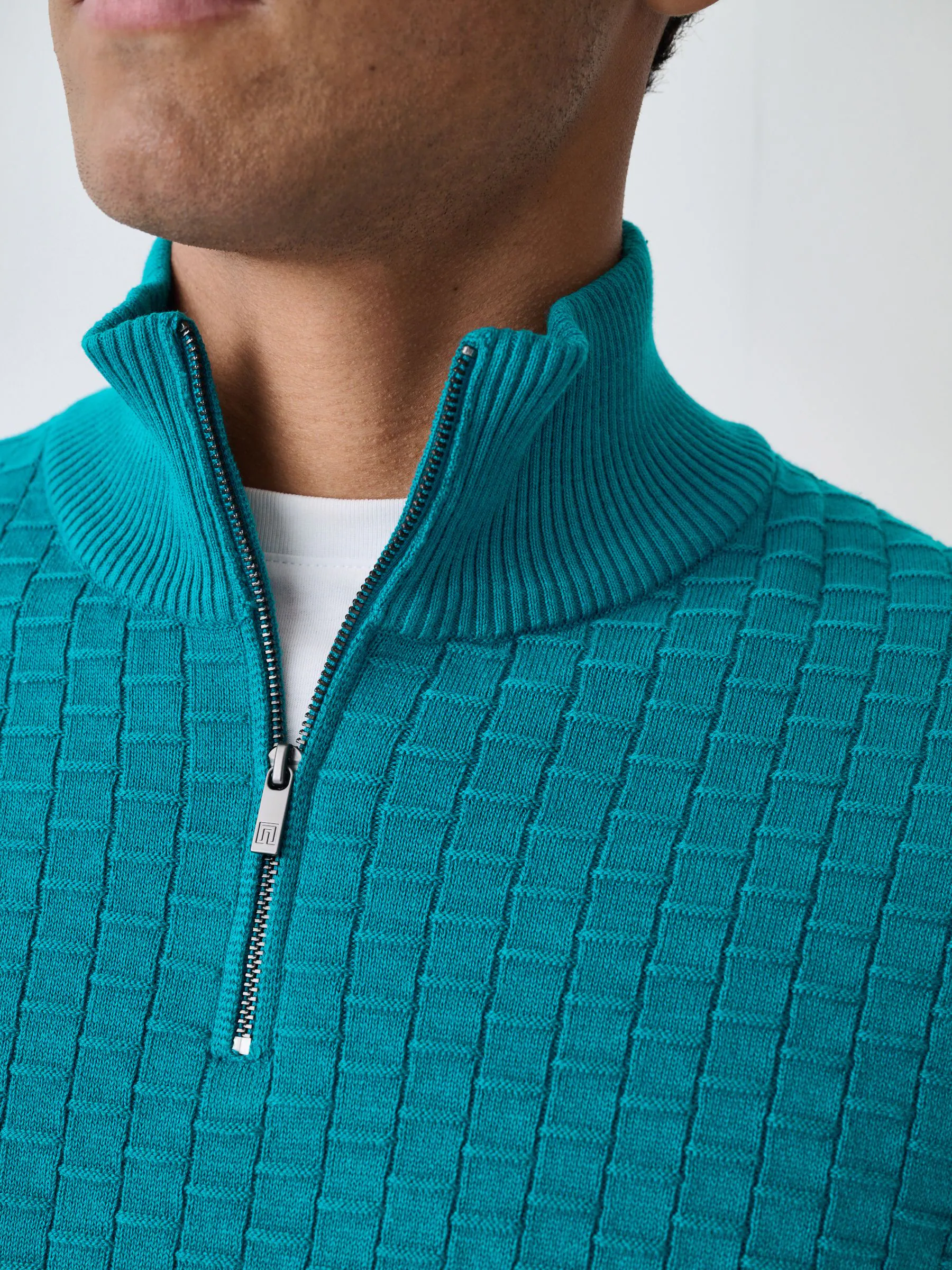 Blauwgroen - Regular Fit Premium Kwart Rits Hals Trui
