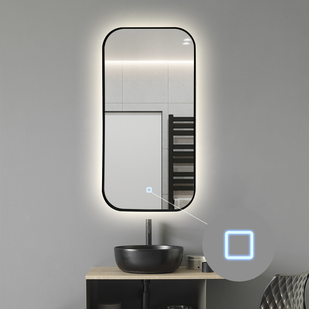 Saniclear Denver Black spiegel met LED verlichting 50x100cm incl. spiegelverwarming mat zwart