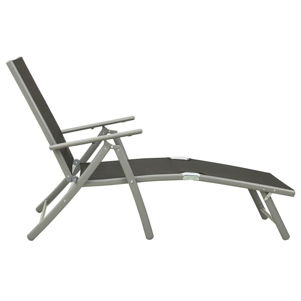 Transat chaise longue bain de soleil lit de jardin terrasse meuble d'extérieur pliable textilène et aluminium noir et argenté