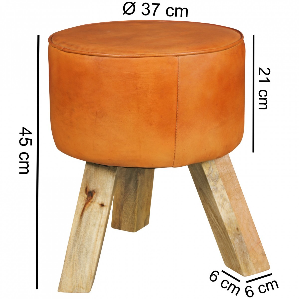 Hocker - echtes Leder - Mango massiv