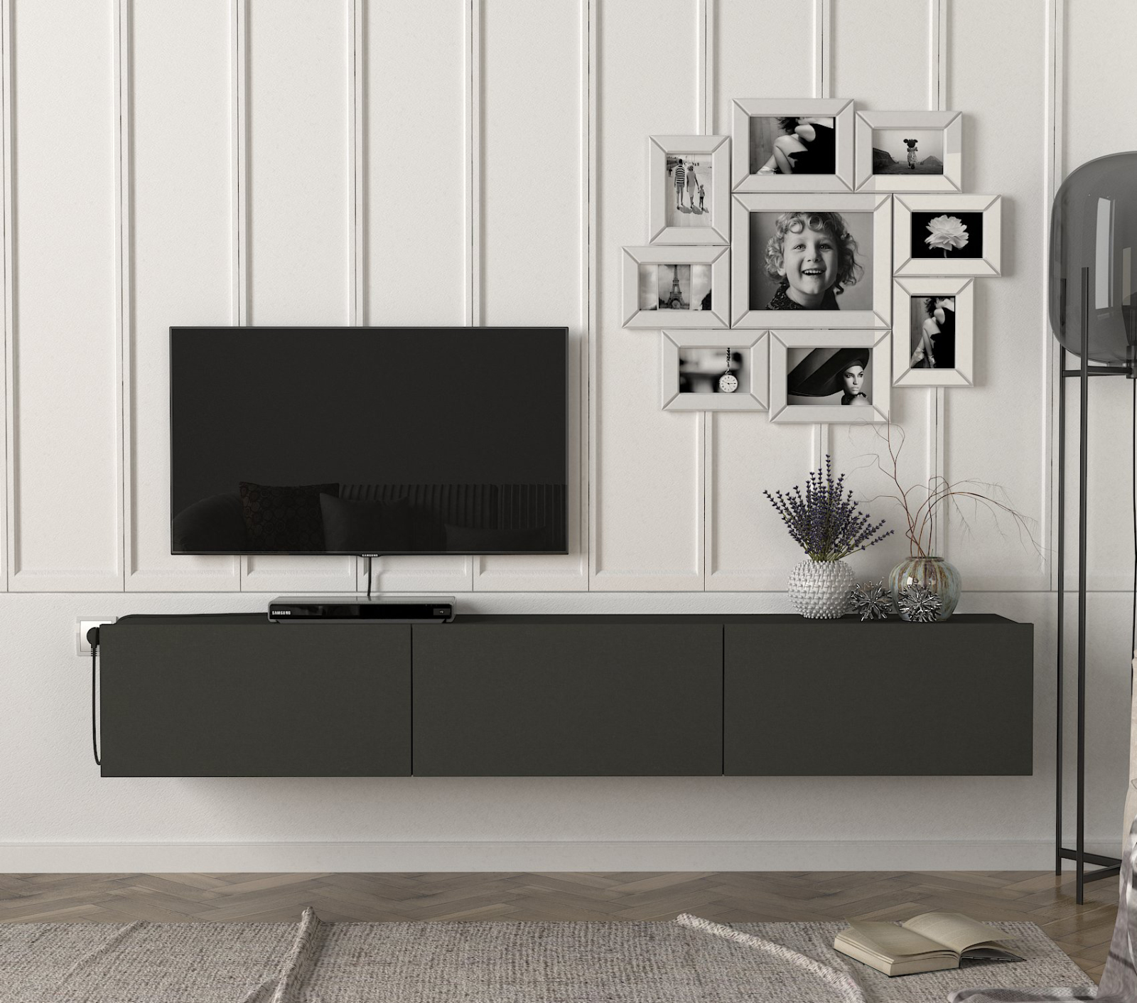 TV-Lowboard - grau - hängend - 180 cm