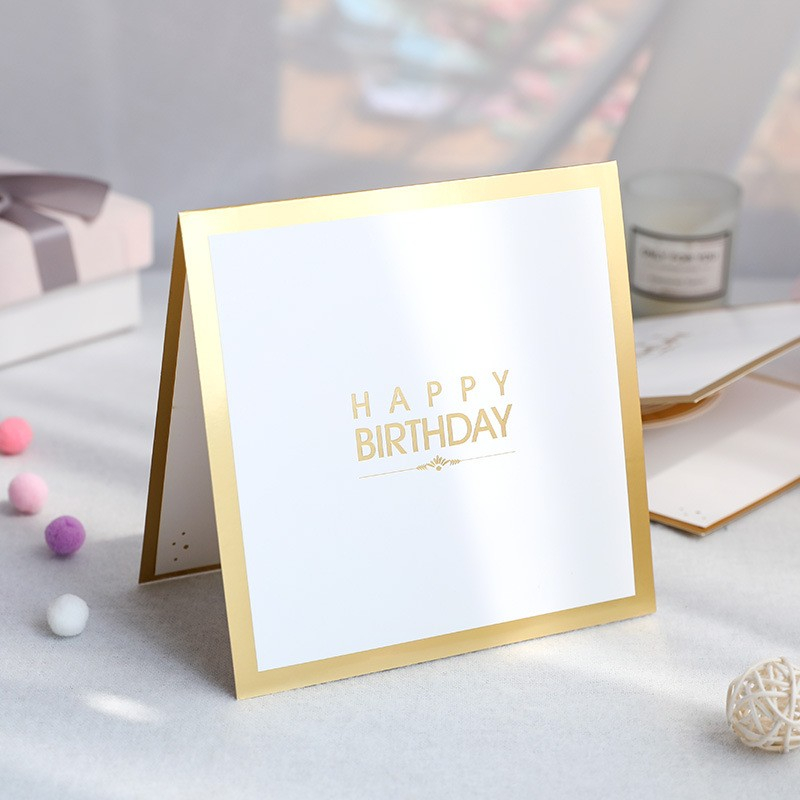 Geburtstags Glückwunschkarte Happy Birthday Kuchen Pop-Up Karte   Umschlag - Weiss / Gold