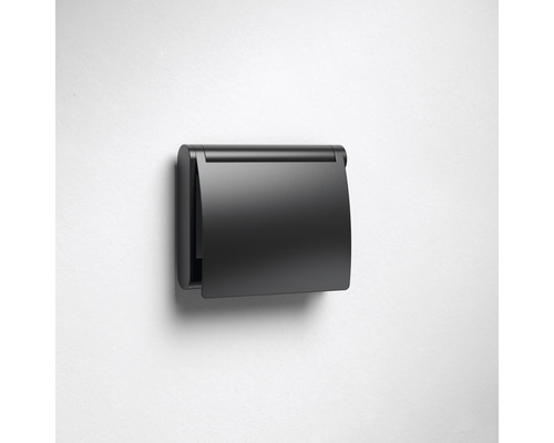 KEUCO Plan Black Selection toiletrolhouder met deksel, matzwart, 14960370000