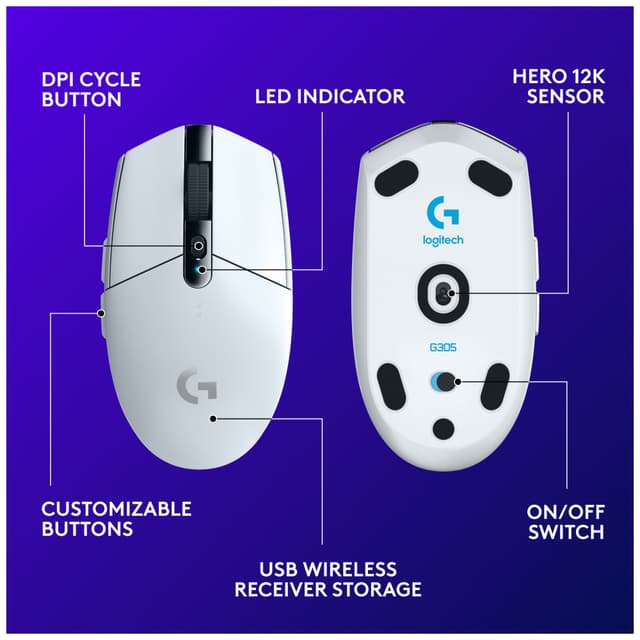 Logitech G305 trådløs gaming mus (hvid)