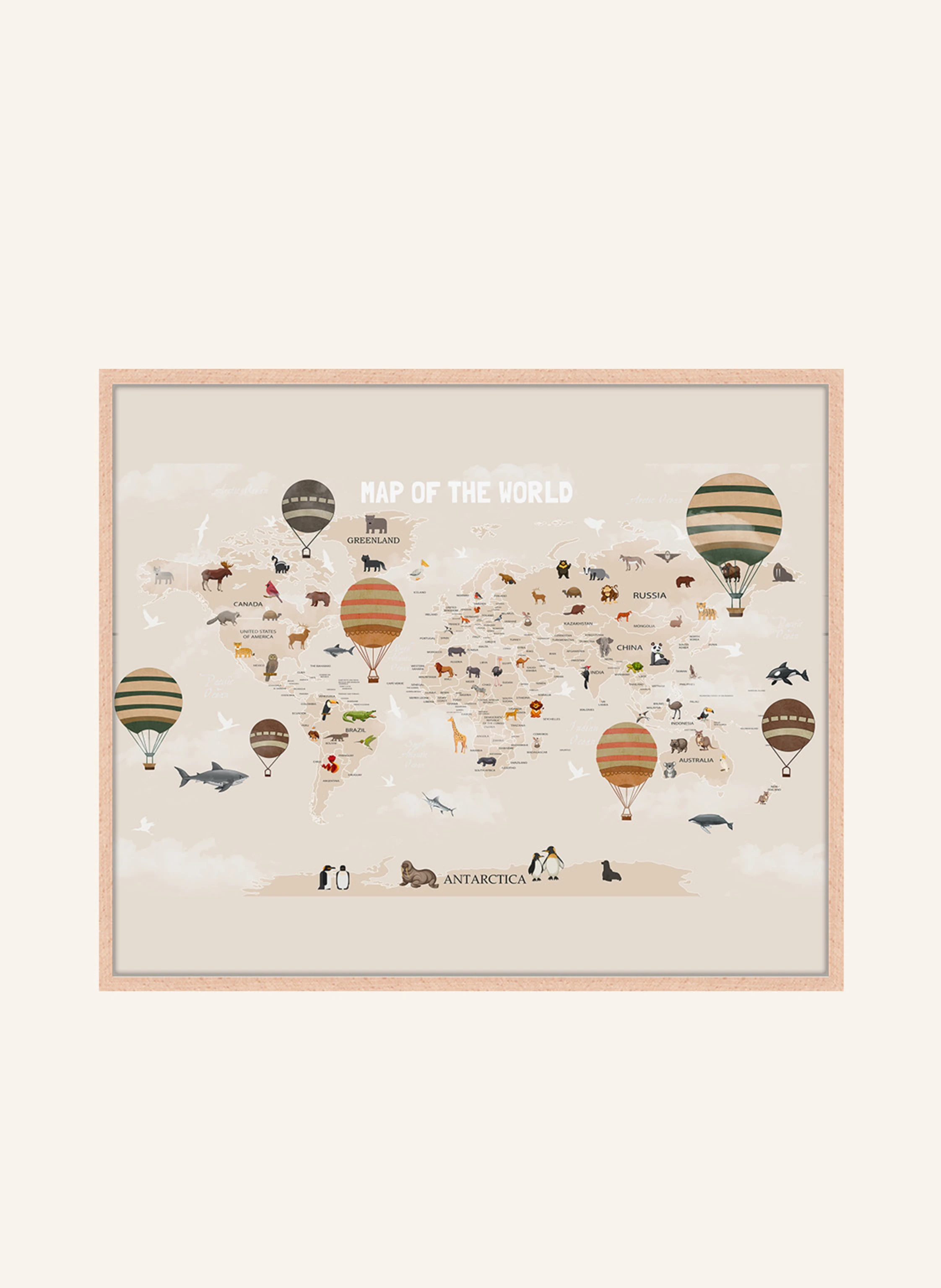 Milan Moon Wandbild WELTKARTE mit Rahmen