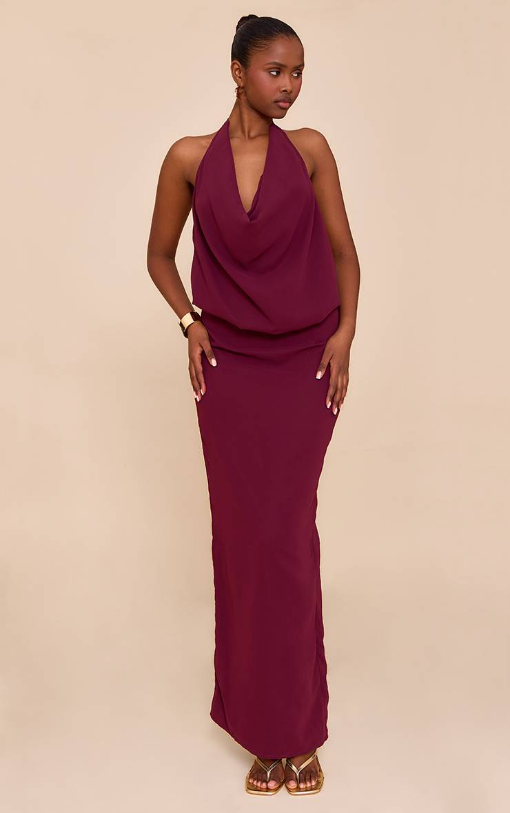 Prune Robe Longue En Mousseline Col Bénitier