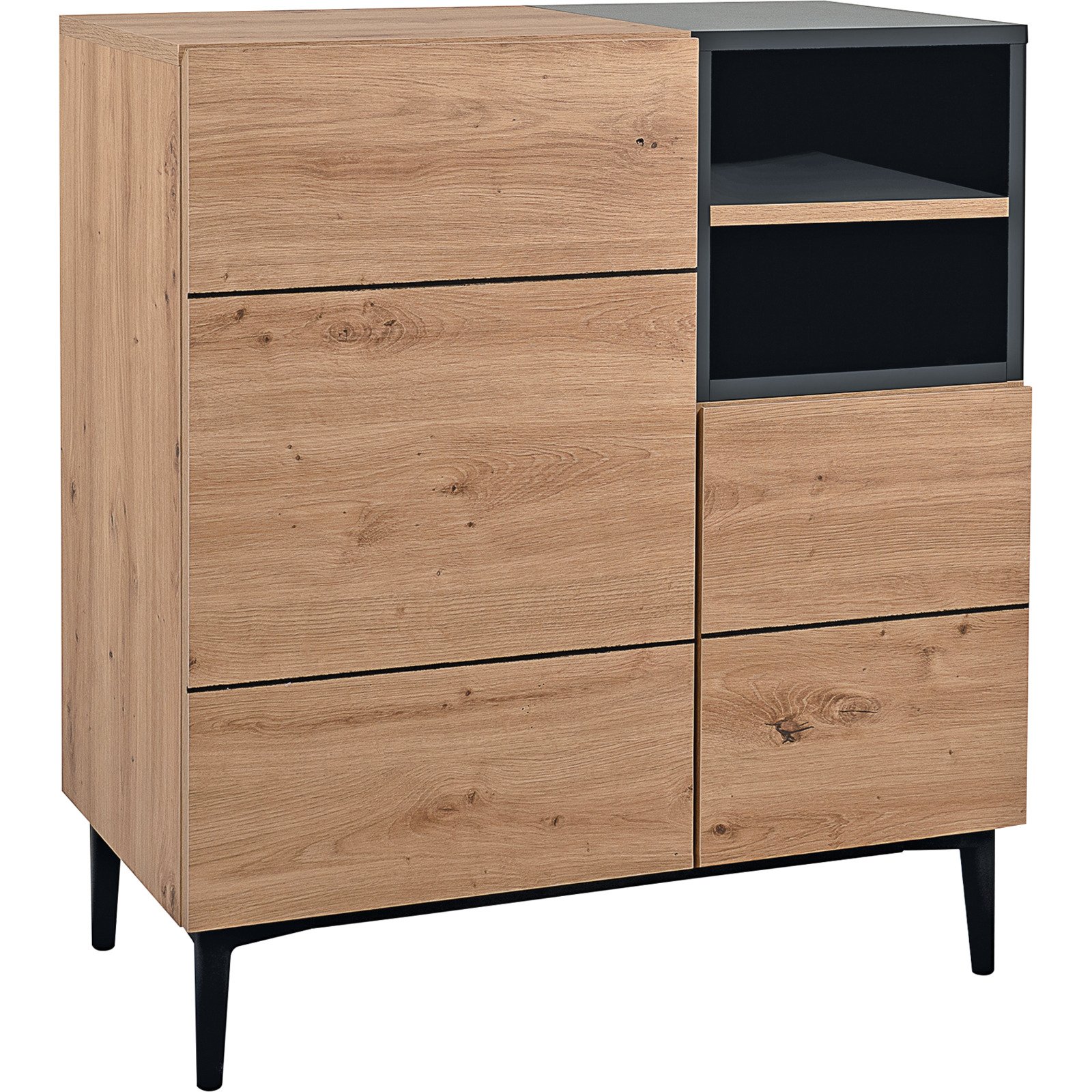Kommode Joe Eiche Artisan schwarz 80 x 90 x 42 cm