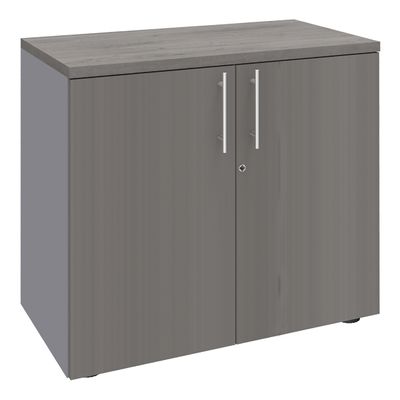 Armoire basse IRIS - H72 x L80 x P47 - 2 portes - Corps aluminium - Dessus et portes imitation Chêne gris