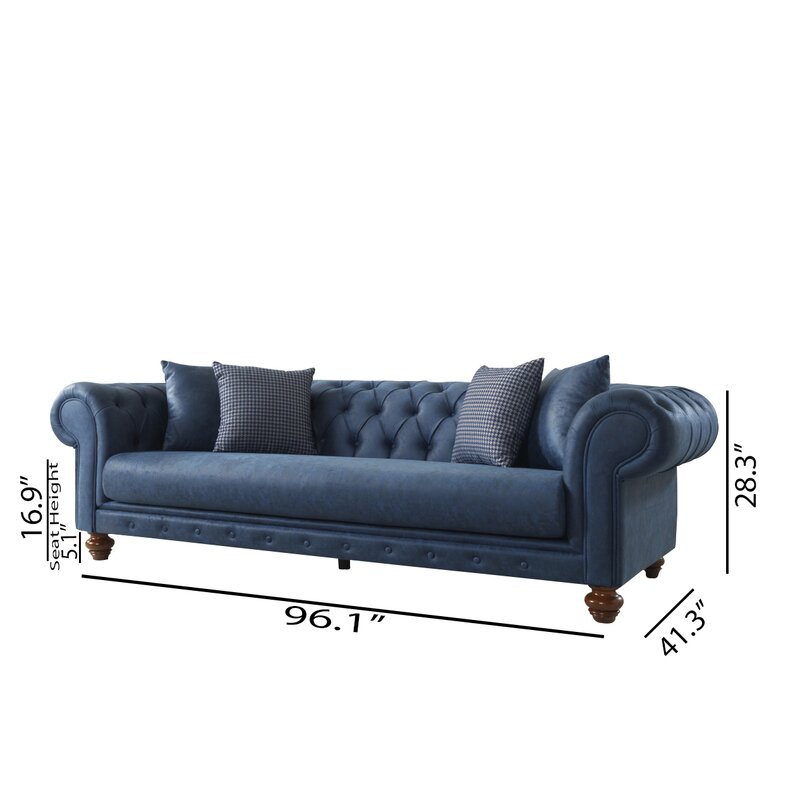 Pritt 96.1&rdquo; Rolled Arm Chesterfield Sofa