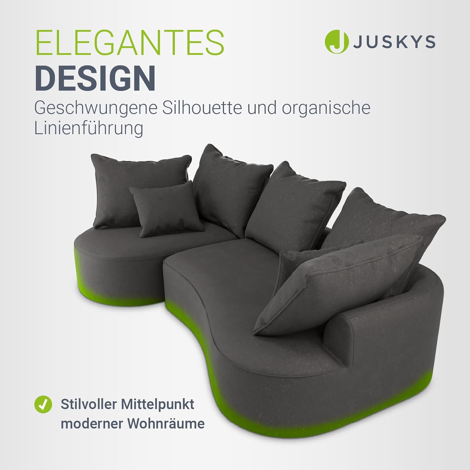 Juskys Sofa Tirano - Samt Grau, Ecksofa mit L-Form, mit Rücken- & Dekokissen, 4-Sitzer Eckcouch, Schaumstoff - Ottomane Links
