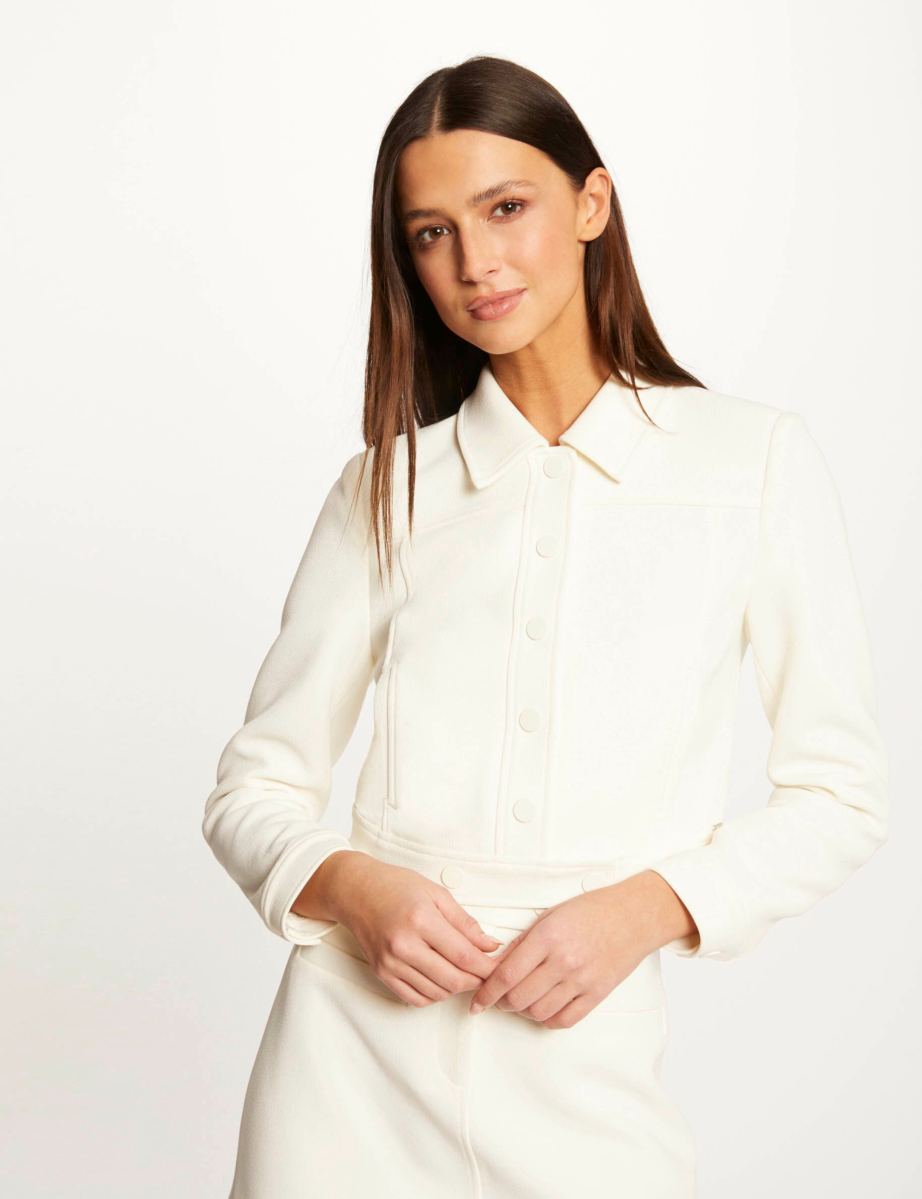 Blouson court droit boutonné ecru femme - ecru
