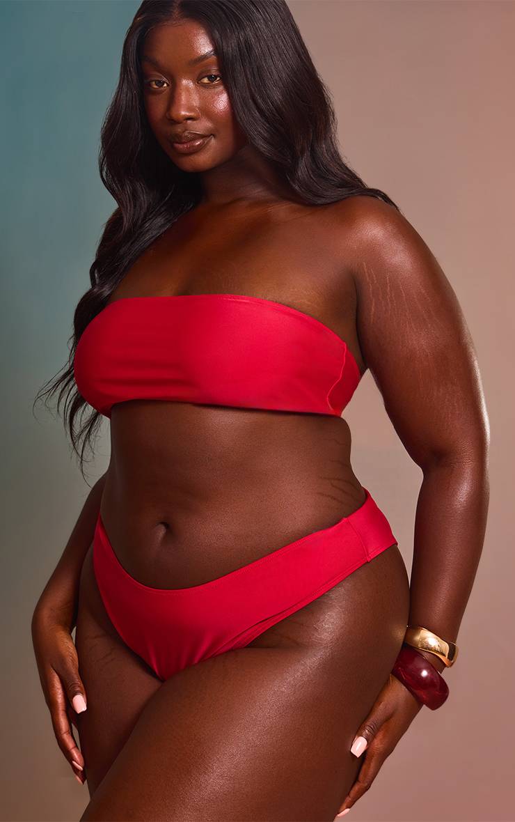 Rouge Bas De Bikini Grande Taille Mix & Match Taille Haute Coupe Échancrée
