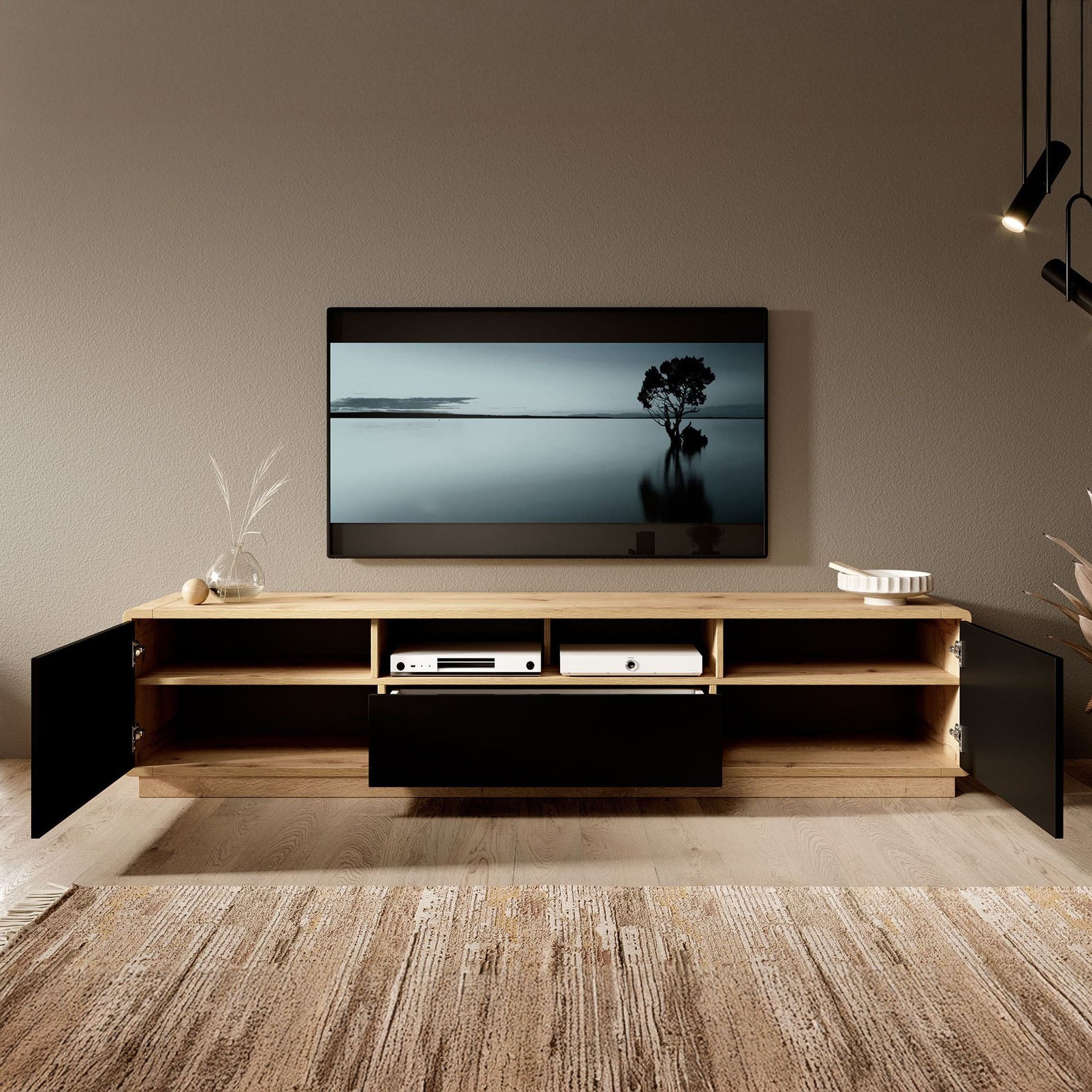 Acuna - TV-Meubel - Zwart/eiken - 200 cm