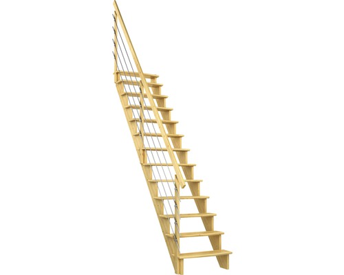 Pertura Filia grenen verlijmde gelamineerde houten trap zonder stootborden, afgedicht, recht, 65 cm, 12 treden / 13 stootborden, leuning