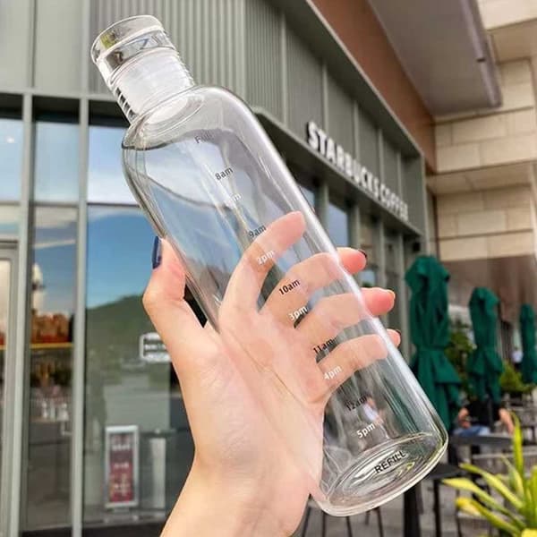 Glass vannflaske med tidsmarkør 500 ml gjennomsiktig