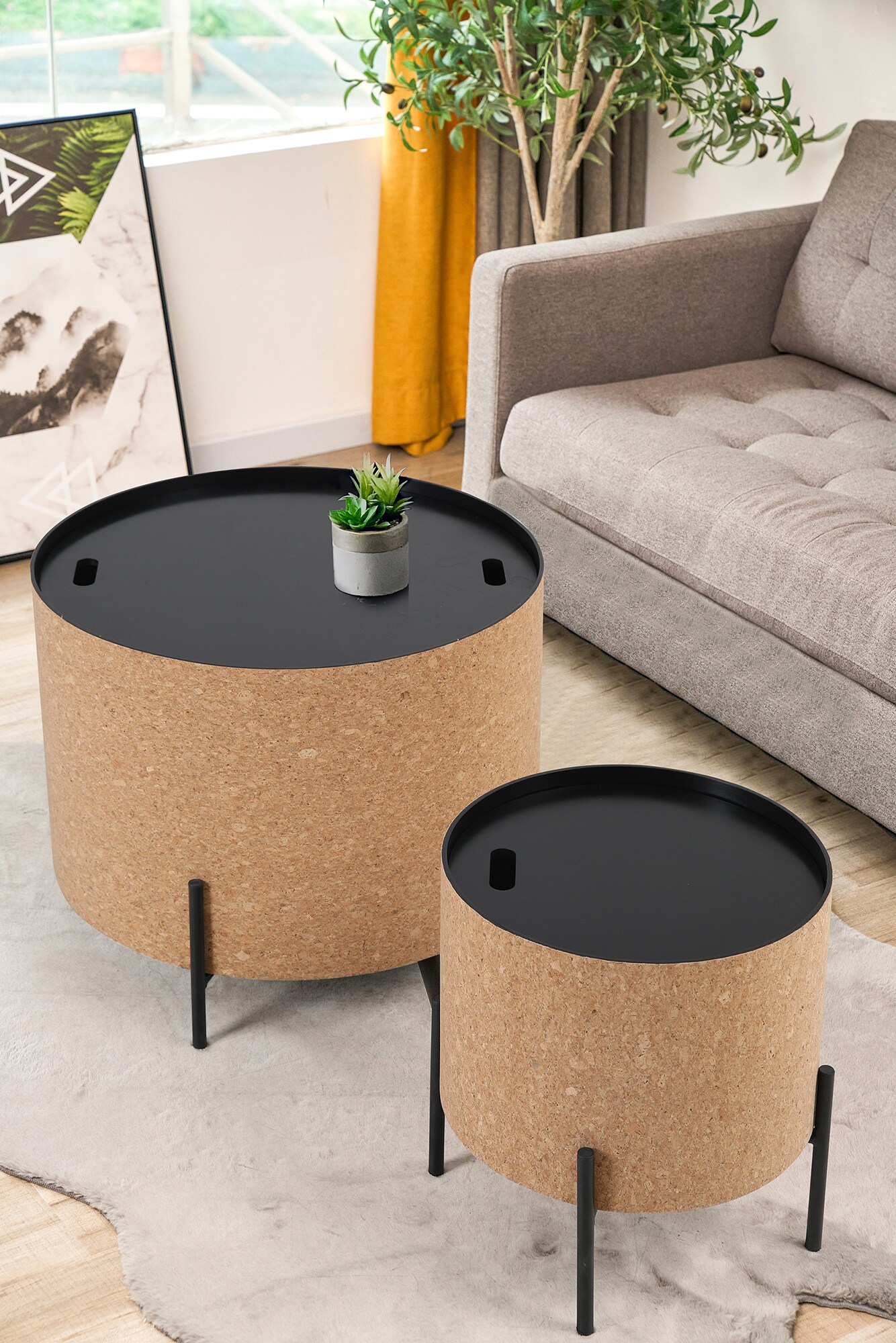 2er Set Beistelltisch Cork Couchtisch Wohnzimmertisch Sofatisch Kaffeetisch
