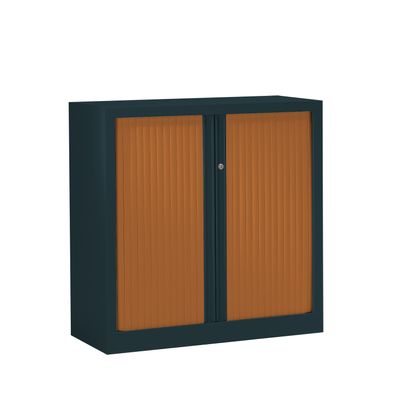 Armoire basse monobloc à rideaux ETIC - 100 x 120 cm - anthracite/imitation merisier