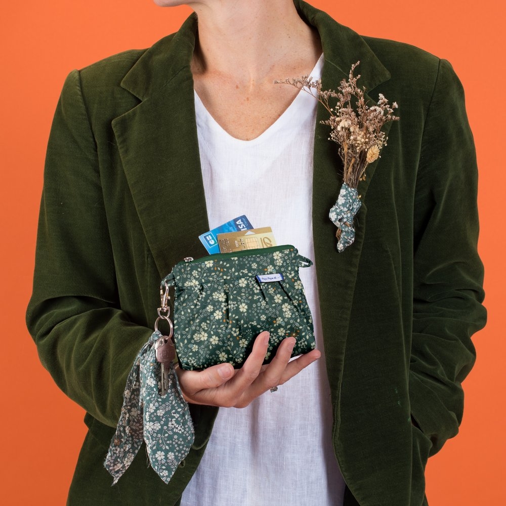 Mini Pochette Plissée Fleuri Kaki