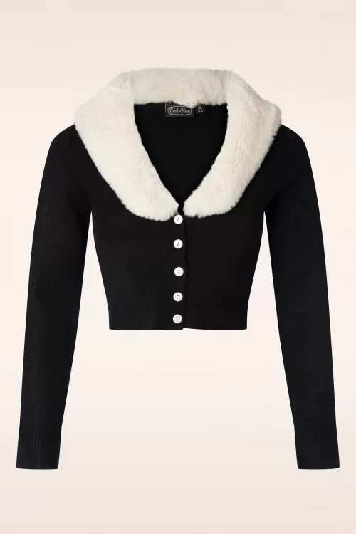 Vixen Fiora vest met bontkraag in zwart