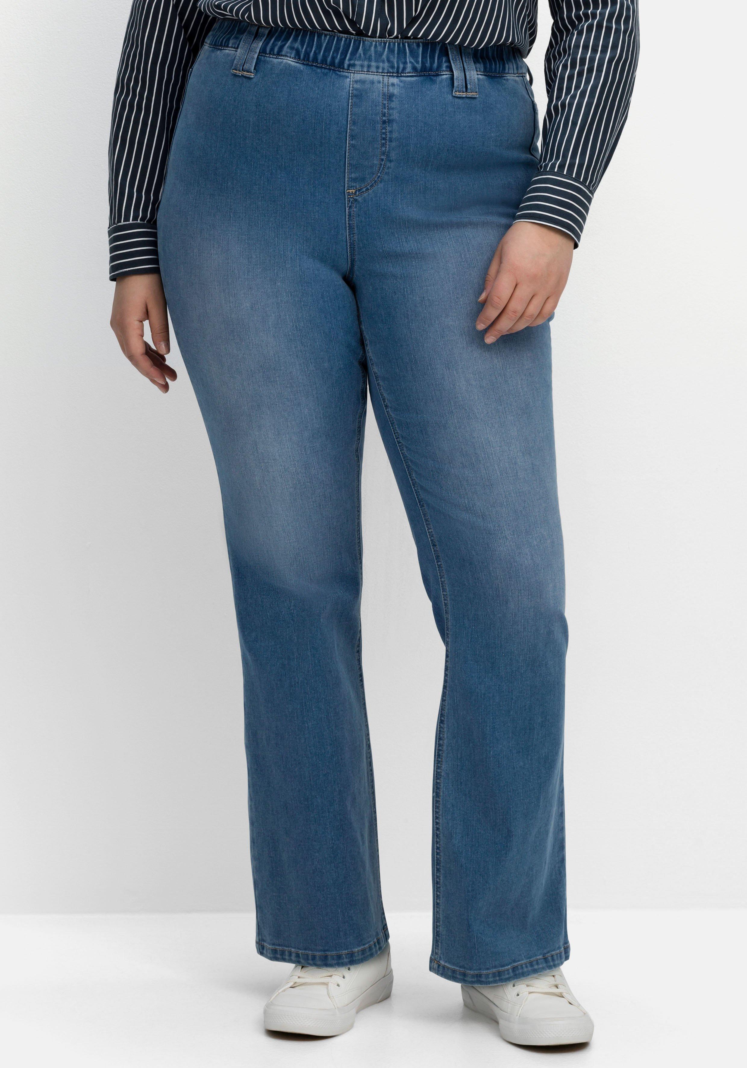 Bootcut-Jeans mit Gummibund und Kontrastnähten