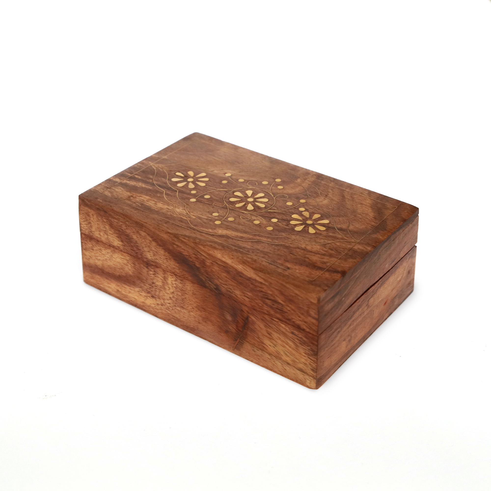 Holzbox mit Messingintarsien, Sheesham-Holz, B 15 cm, H 5 cm, L 10 cm von fischer's lagerhaus