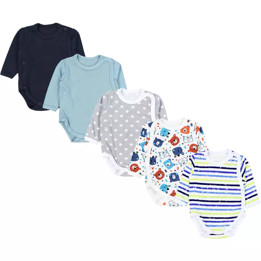 TupTam Baby Langarm Wickelbody 5er Pack grauhellblau