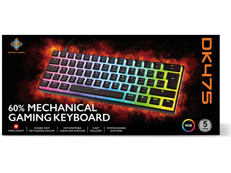 DELTACO GAM-075V2-CH Mechanische-Tastatur, RGB-Beleuchtung, Hot-Swap-Schalter