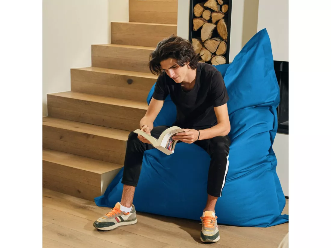 Pouf Géant XXL Intérieur et Extérieur, Déhoussable, Salon, Jardin, Deco Arts Bleu pétrole