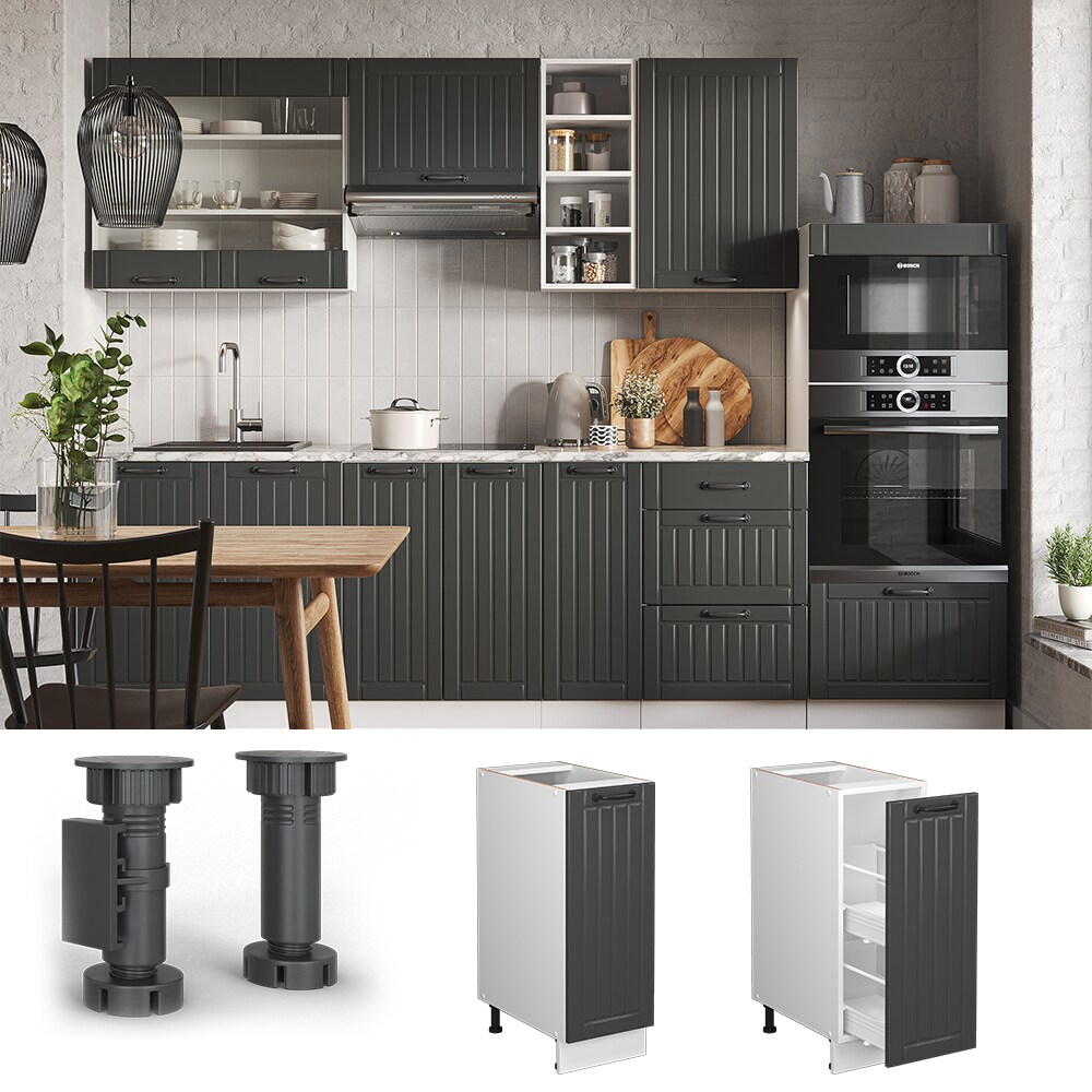 Vicco Apothekerunterschrank Küchenschrank Küchenmöbel Fame-Line Weiß Dunkelgrau Landhaus 30 cm modern