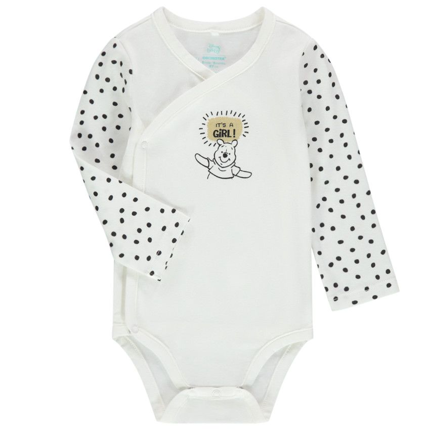 Body manches longues à pois et print Winnie Disney - Ecru