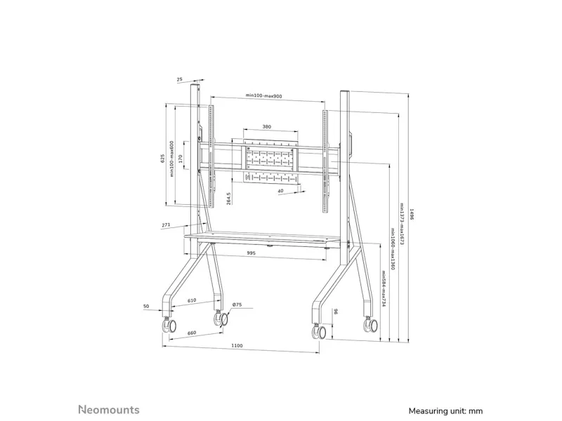Neomounts FL50-525BL1 - Vogn med hjul - robust - for fladt panel - gulvstander - låsbar - stål - sort - skærmstørrelse: 55