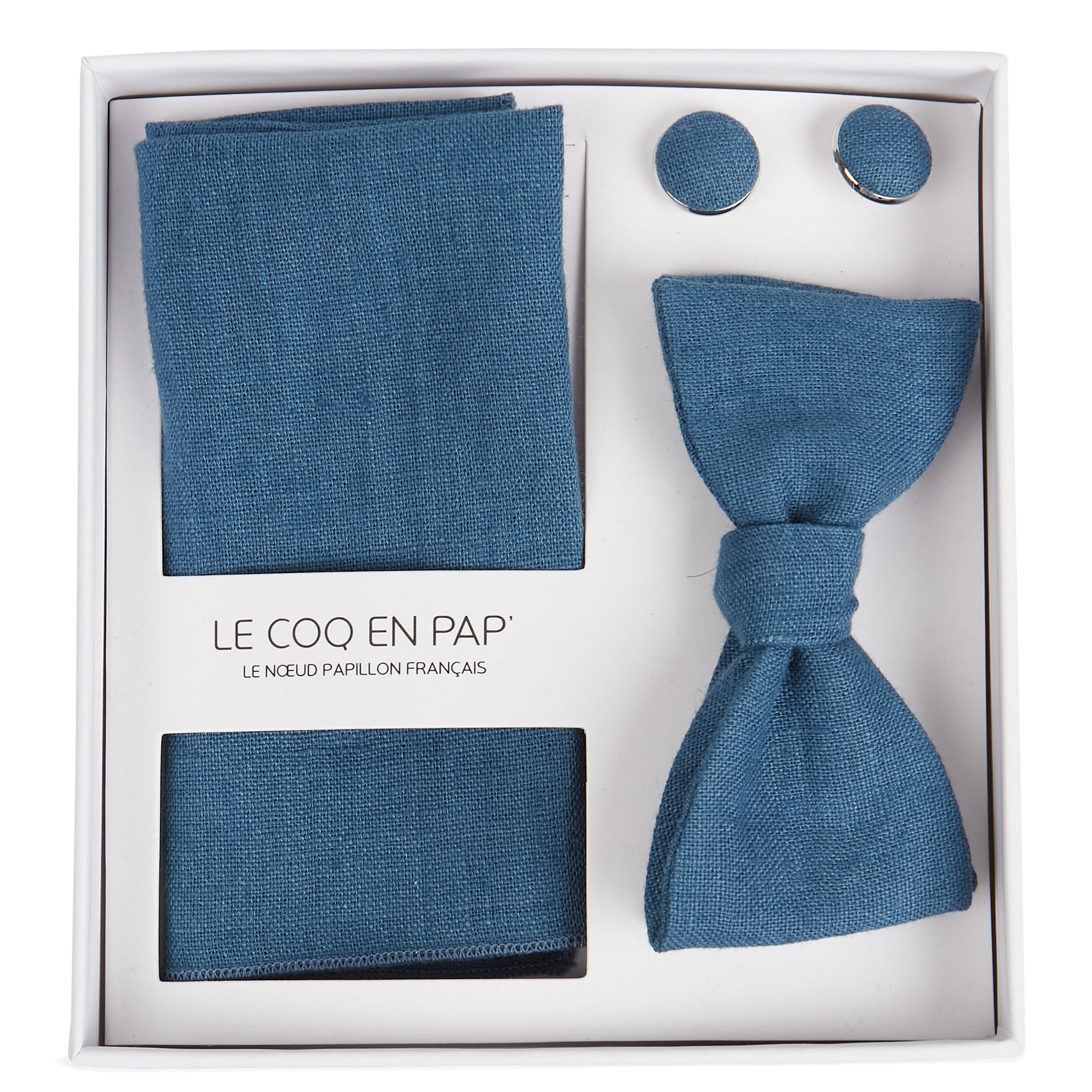 Coffret noeud papillon en lin| Bleu