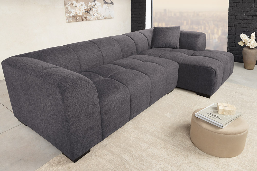 Modernes Ecksofa CITY 240cm grau Strukturstoff 3-Sitzer Couch inkl. Kissen