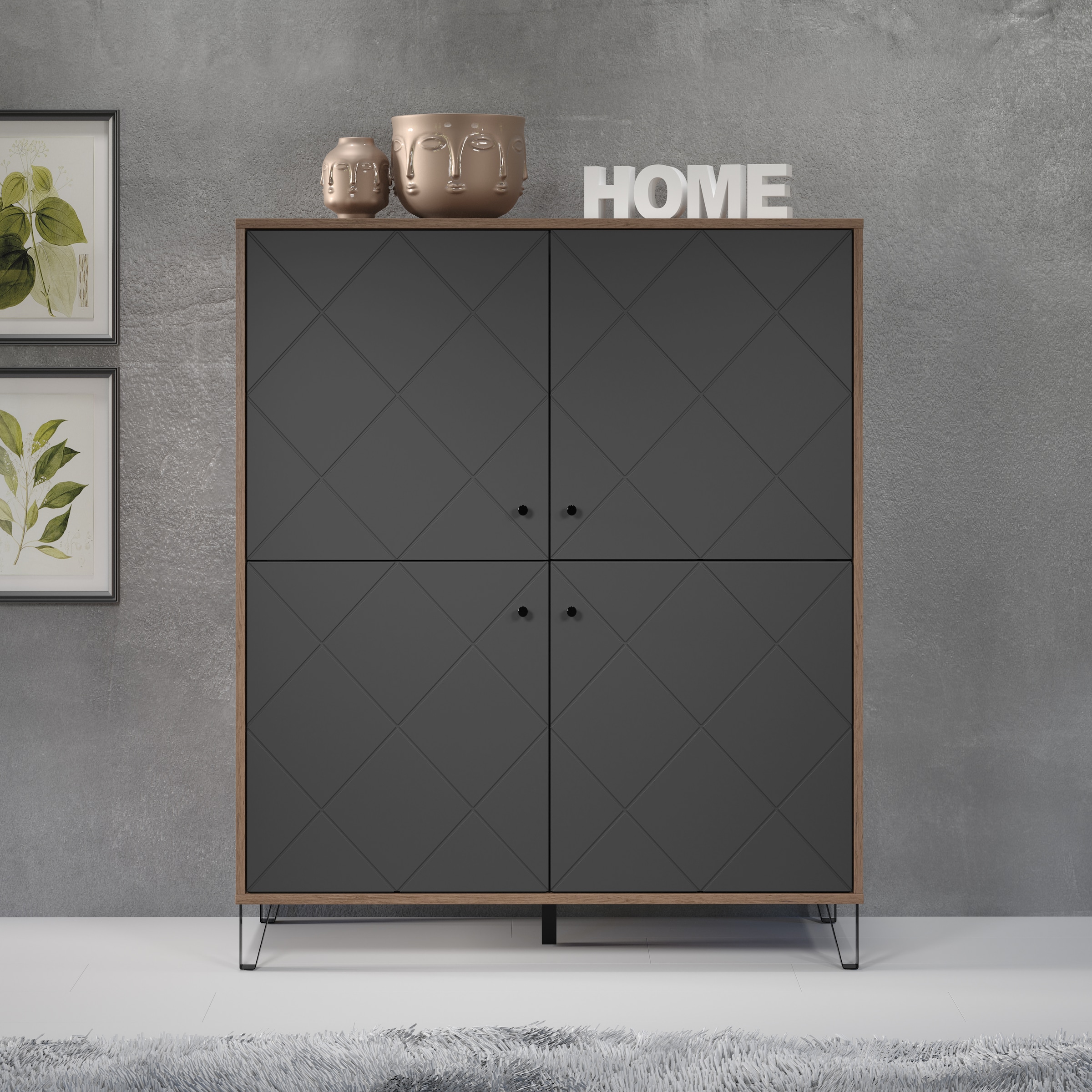 PLACES OF STYLE Highboard »Molveno« 1 Stk. tlg. Highboard mit 4 Türen & Soft-Close - (B/T/H) 123/40/136 cm
