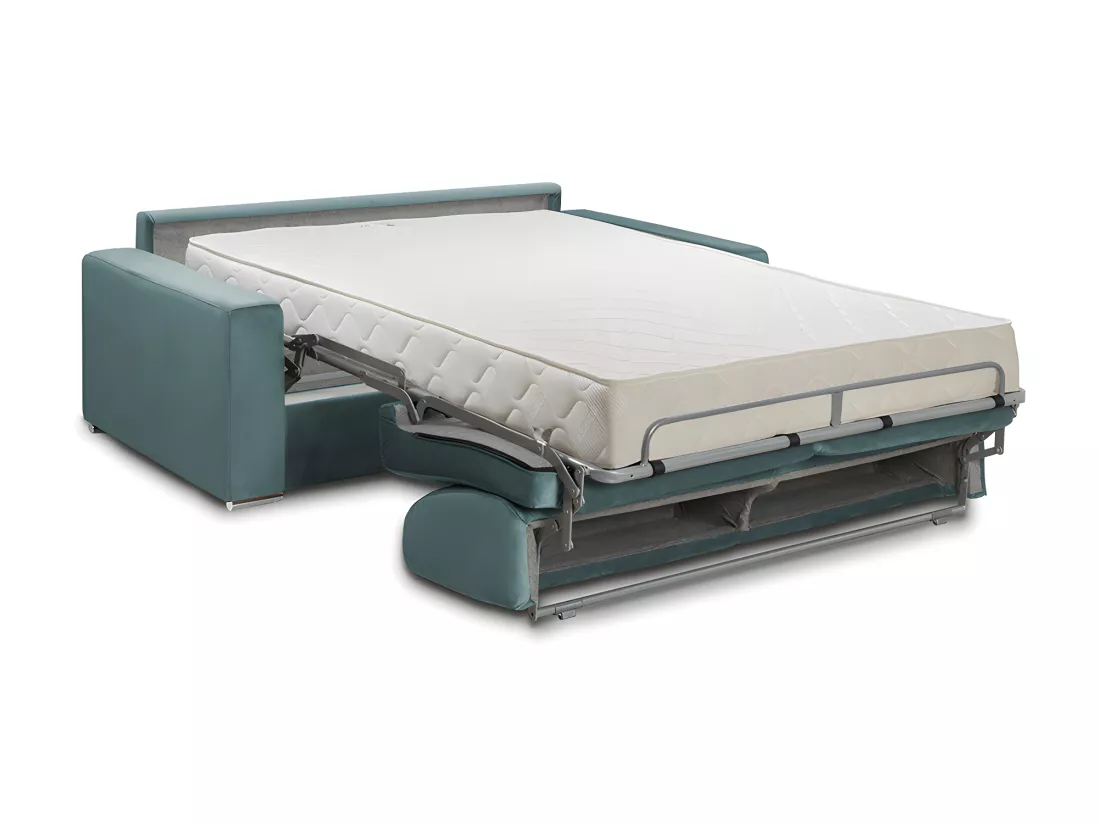 Canapé 2 places convertible express en velours vert menthe - Couchage 120 cm - Matelas 22 cm CALIFE