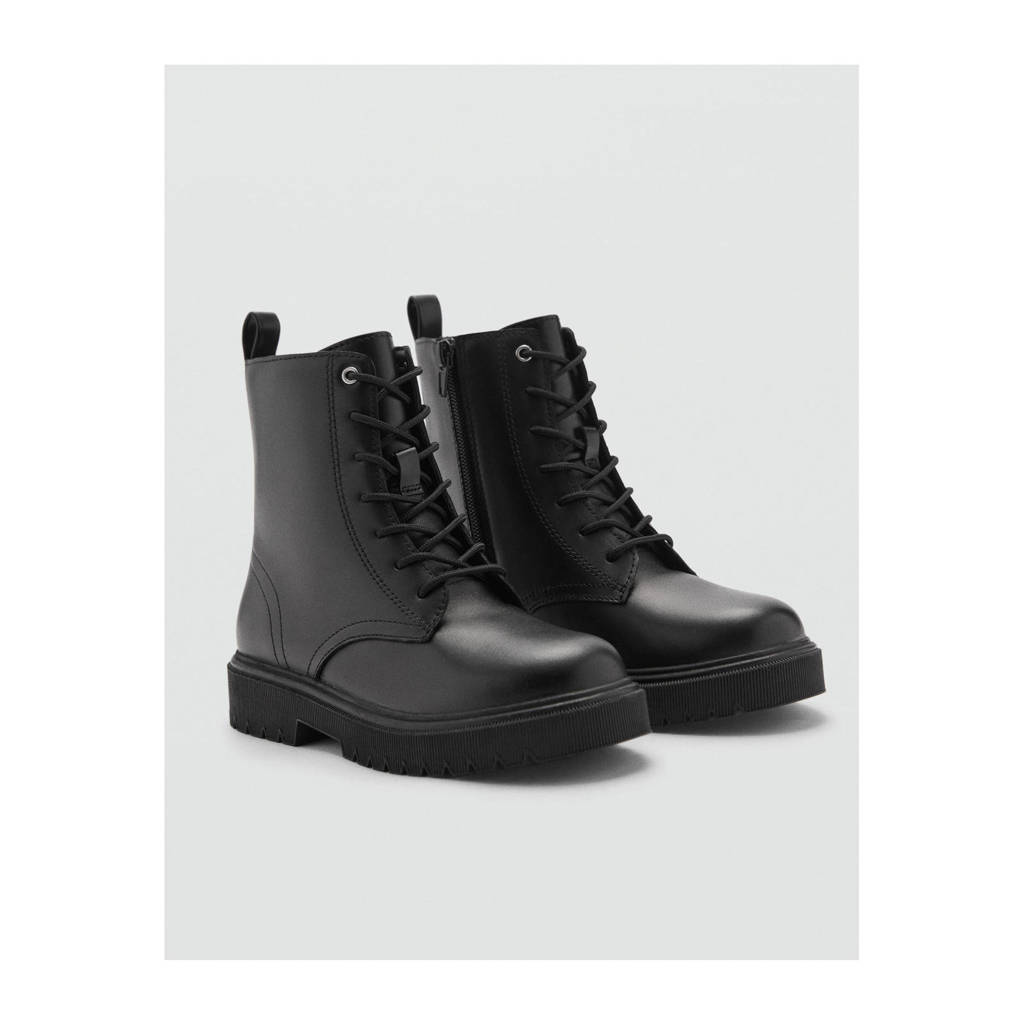 Mango Kids leren veterboots zwart