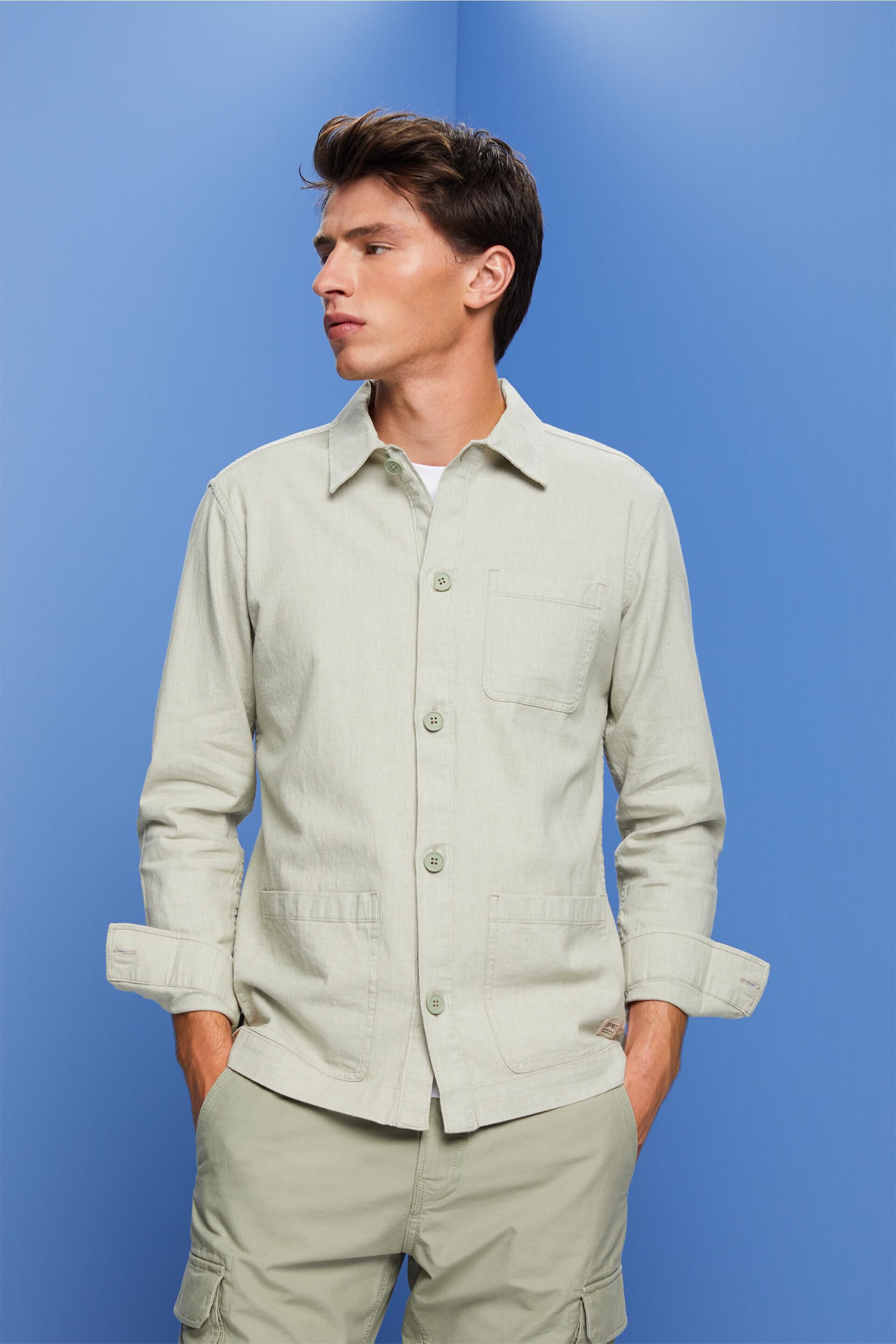 Chemise à chevrons, en lin mélangé