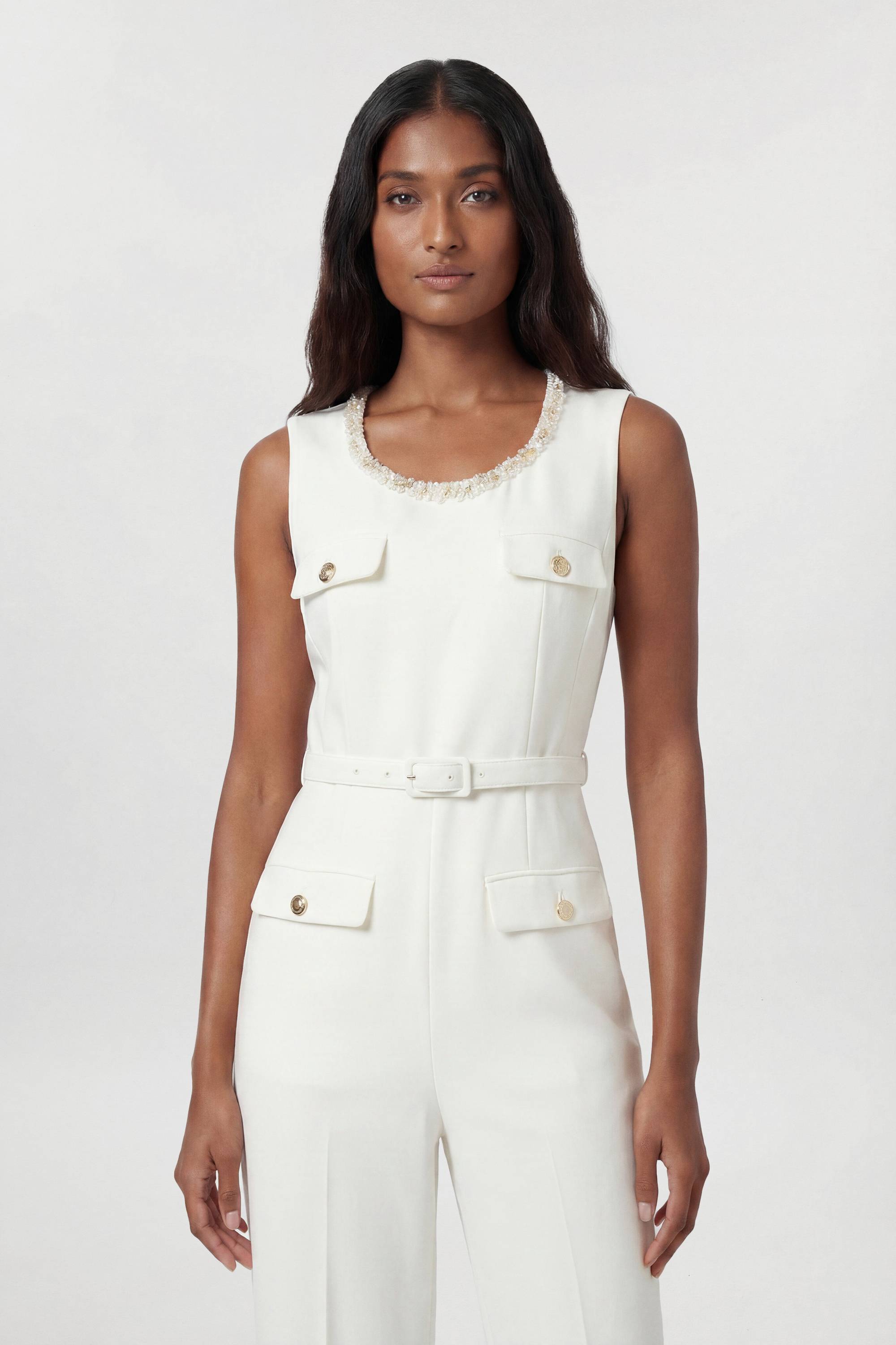 KarenMillen Combinaison-pantalon Large Ajustée En Tissu Stretch Compact Avec Ornements