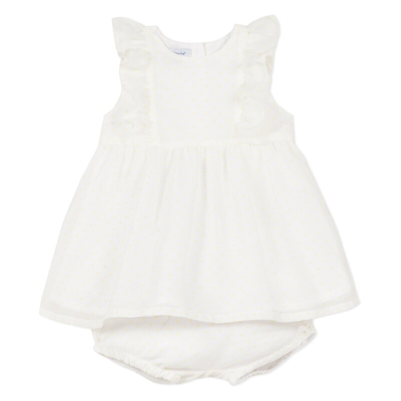 Ensemble robe blanche plumetis jaune bébé fille Absorba Aucune nuance