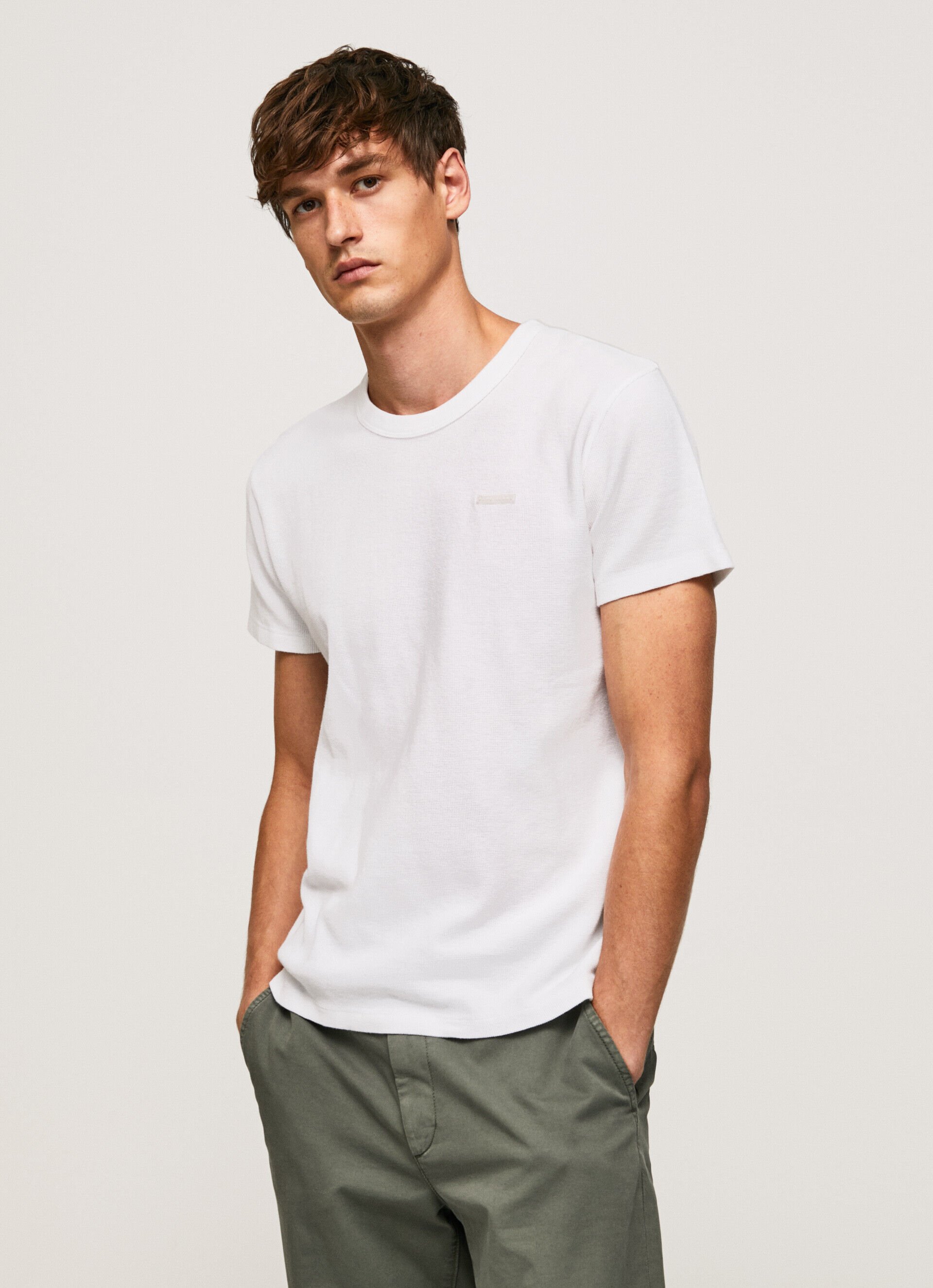 Camiseta de algodão com textura waffle - branca