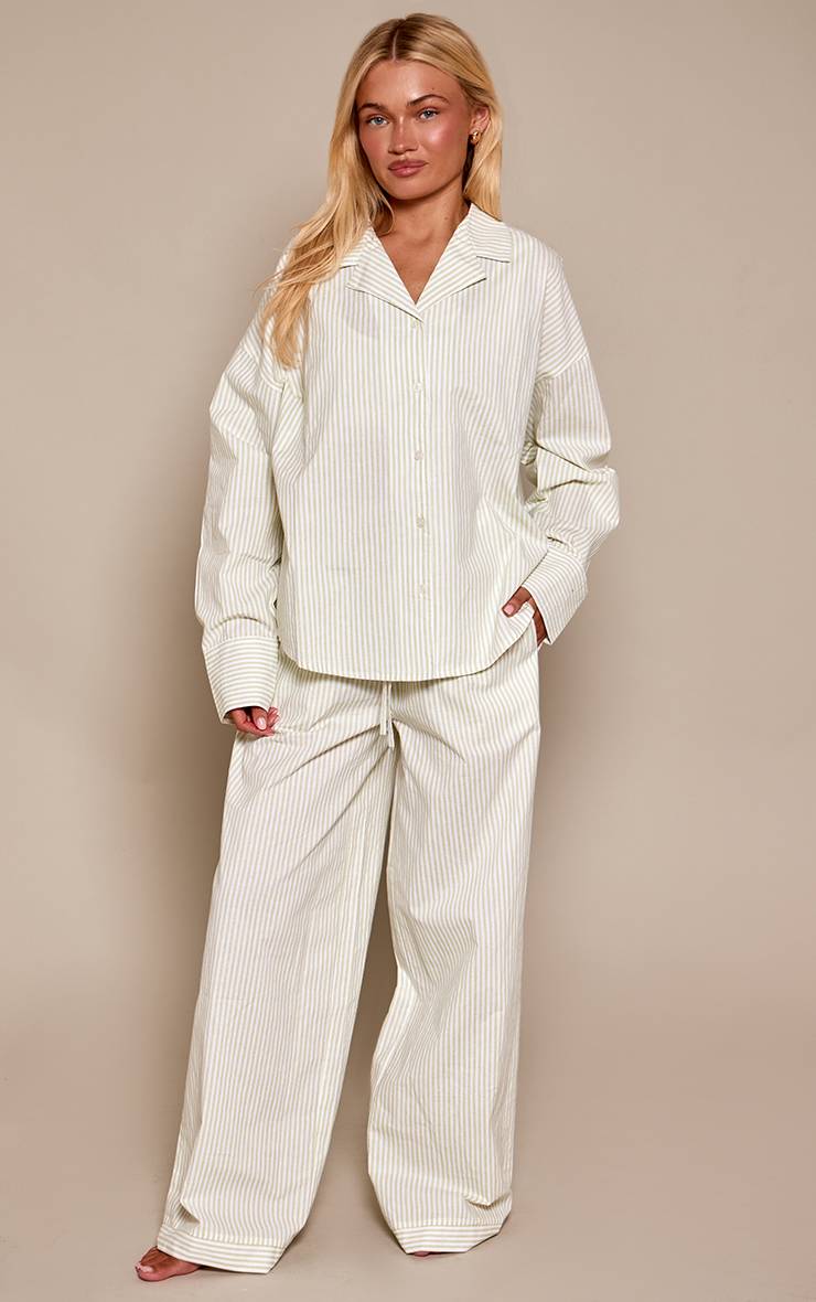 Vert Sauge Pantalon De Pyjama Rayé À Taille Cordon