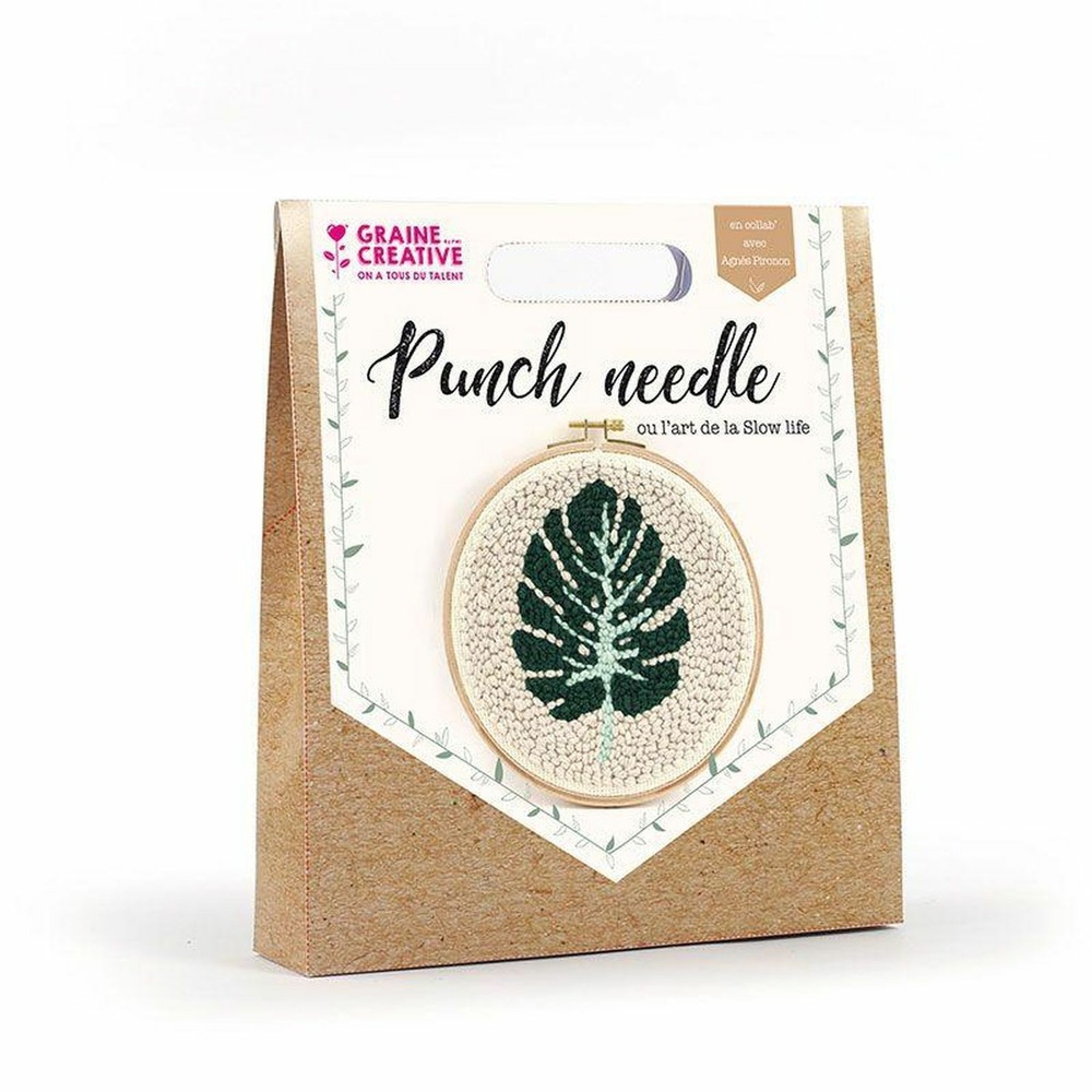 2 coffrets punch needle - feuille tropicale ø 20 cm