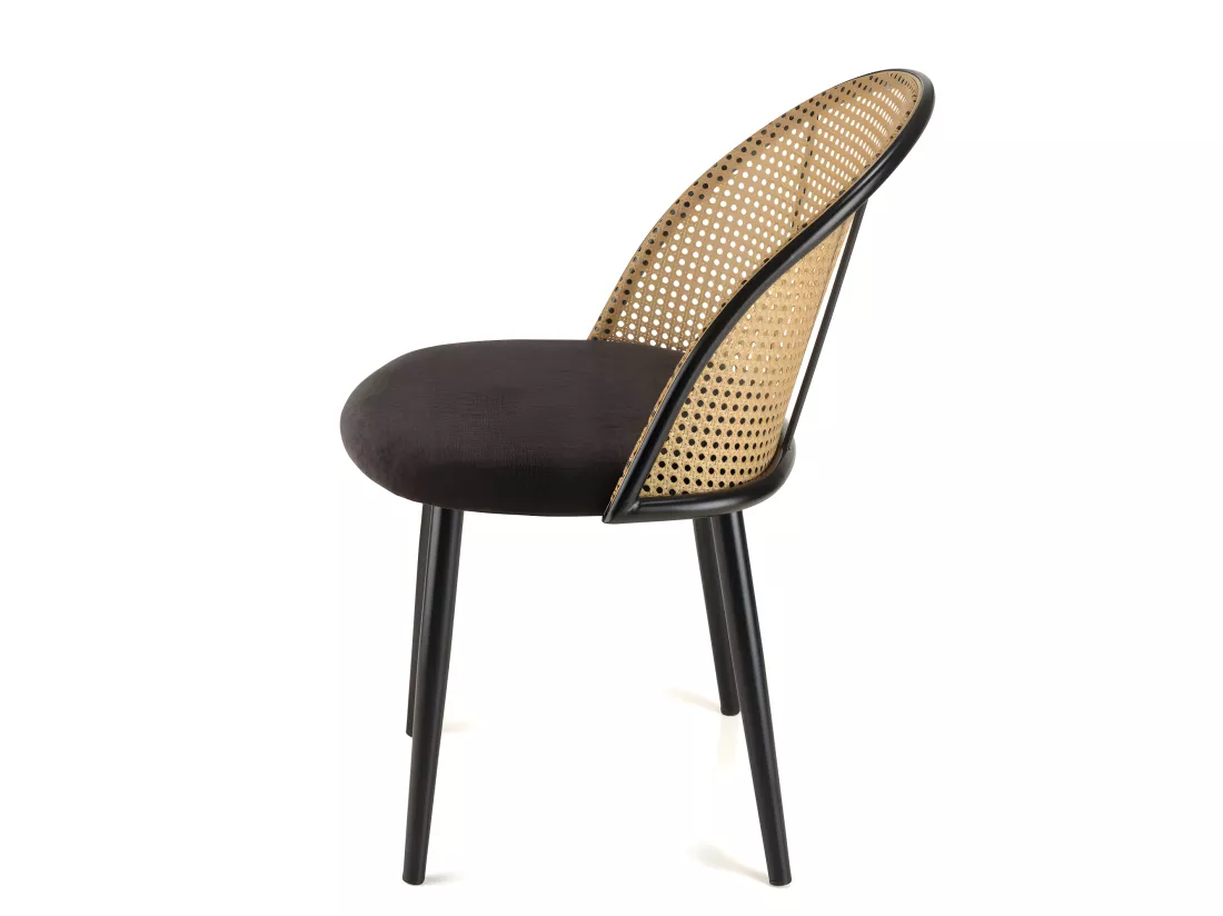 LEA - Lot de 2 chaises assise tissu noir dossier arrondi effet cannage