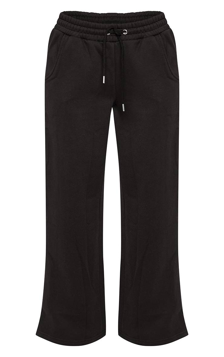 Noir Jogging Petite Taille À Jambes Larges Avec Taille Élastiquée Et Cordon De Serrage