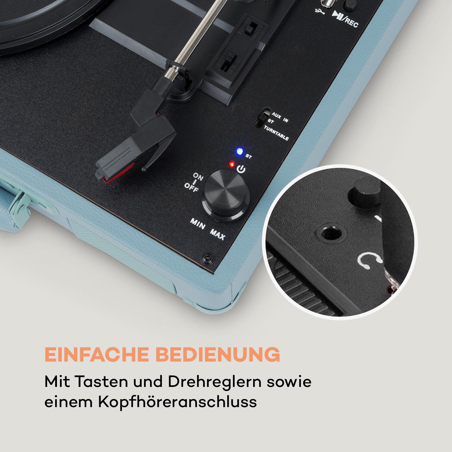 Peggy Sue BT Plattenspieler Stereolautsprecher USB BT tragbar Blau