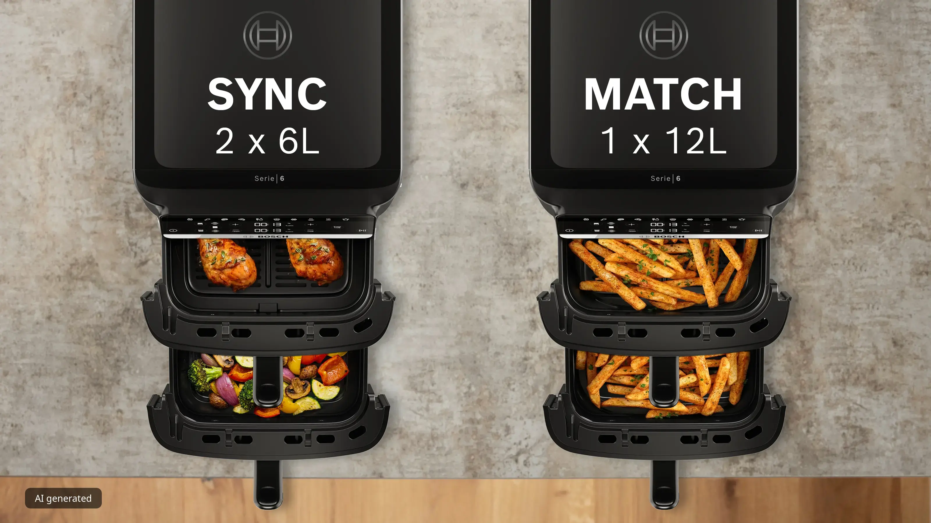 Serie 6 Double Stack Drawer Air Fryer Zwart