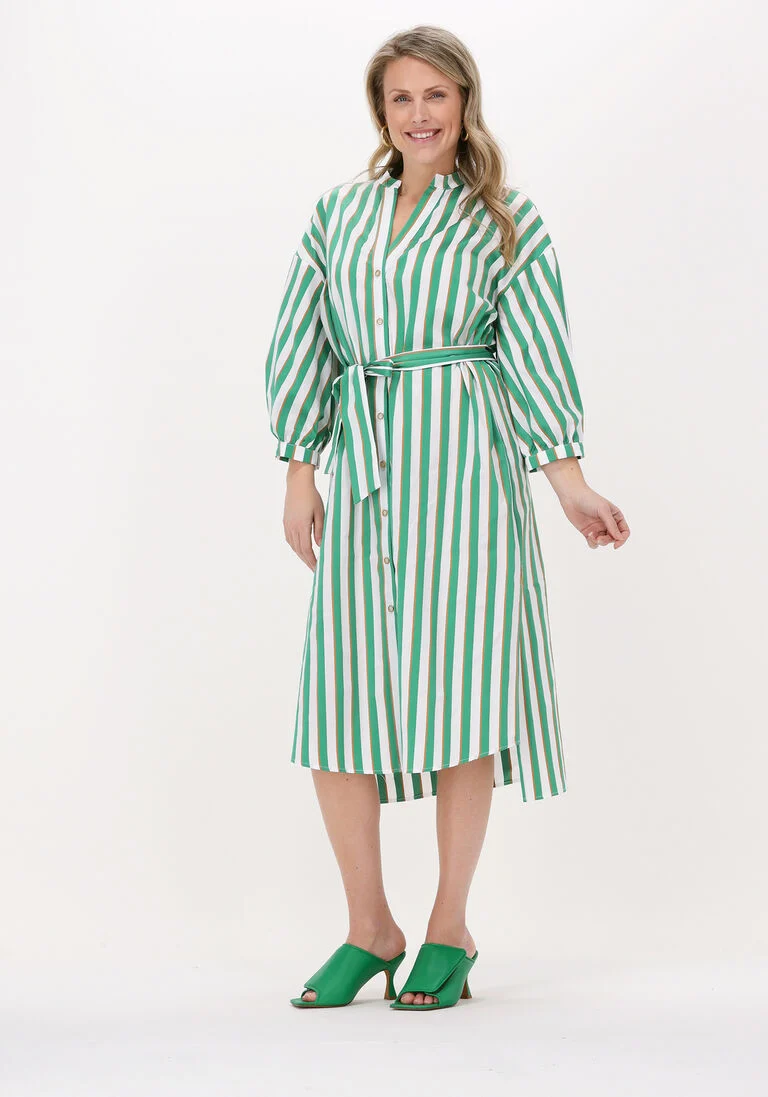 ACCESS groene access midi jurk striped shirt dress