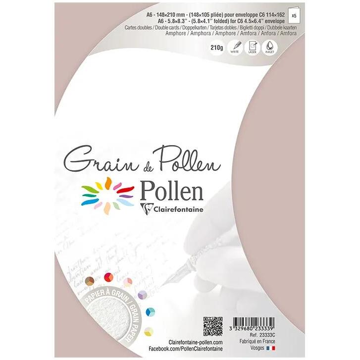 Paquet de 5 cartes pliées Grain de Pollen 105x148mm 210g/m² - Amphore