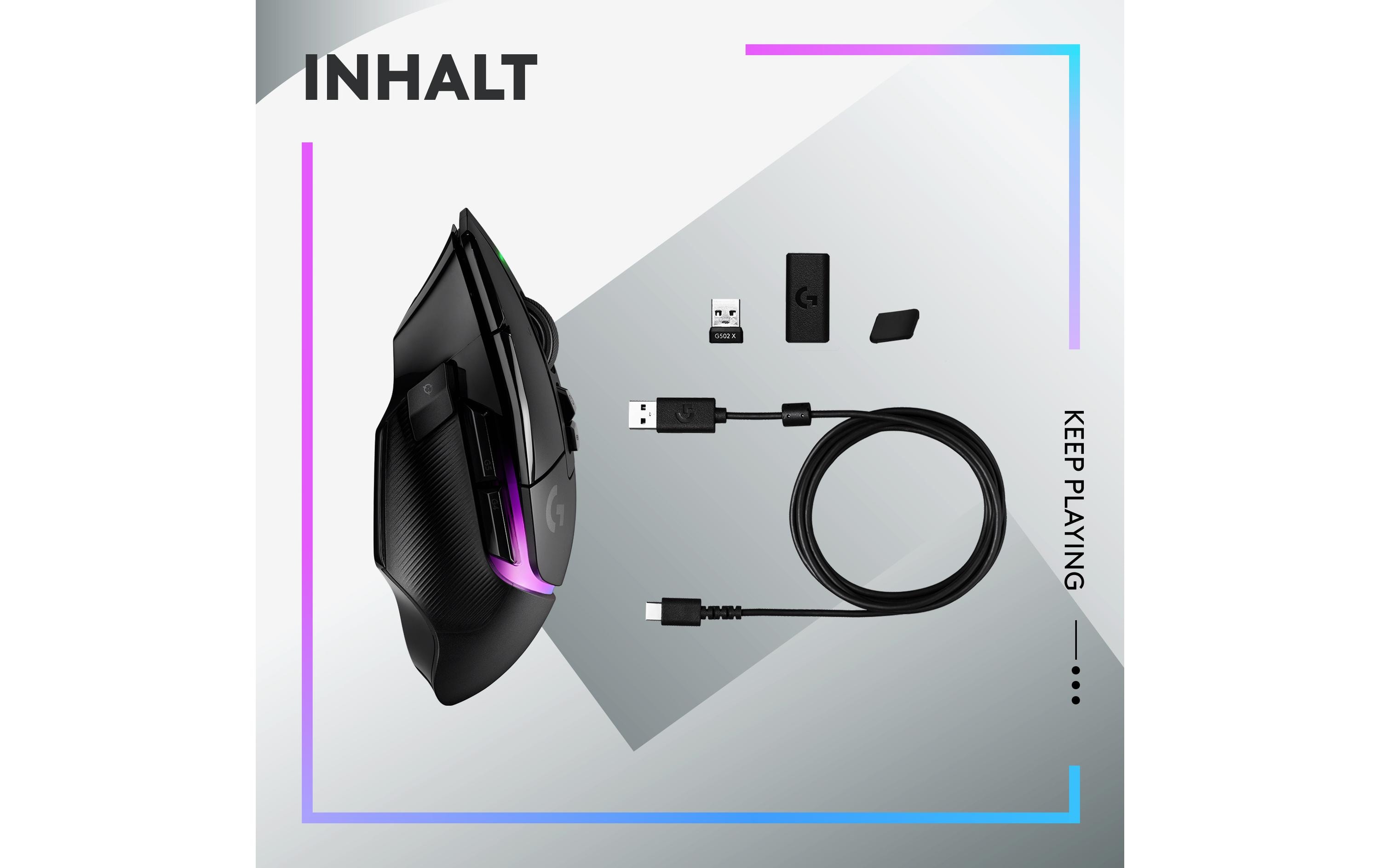 Gaming-Maus G502 X Plus Schwarz<br>Kabellose Lightspeed Gaming-Maus mit «Lightsync»-RGB-Beleuchtung